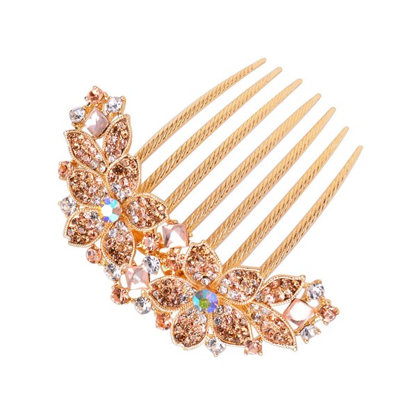 Sankuwen Women Rhinestone Inlaid Flower Hair Comb Hairpin Barrette Accessory,Also Perfect Mother's Day Gifts for Mom (Champagne)