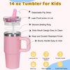 14 oz Tumbler for kids with Detachable Flip Straw Lid and handle, 100% Leak Proof 14 oz mini cup, Stainless Steel Vacuum Insulated Tumbler, Wide Mouth Easy to Clean, Keep Cold or Hot (Pink)