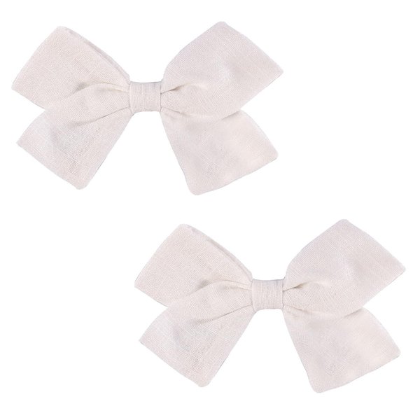 3.5in Baby Girl Hair Clips - Fully Lined Non-Slip Barrettes for Fine Hair, 2-Pack Bows in White