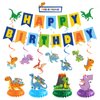HTDZZI Dinosaur Birthday Party Supplies, Dinosaur Banner Backdrop Hanging Swirl Honeycomb Centerpiece Decoration Kit for Dinosaur Themed Birthday, Dino Favors for 1st, 2nd,3rd Birthday Boys Girls