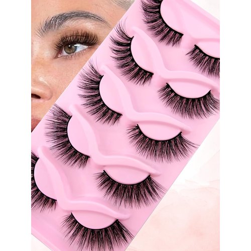 Cat-Eye Lashes Wispy Eyelashes 18mm Fox Eye Lashes Angel Wing Lashes Faux Mink False Eyelashes Natural Look 5 Pairs pack (5P-B17)