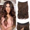 EBENK 4PCS Clip In Hair Extensions 20 Inch - Long Wavy Secret Hairpiece with Adjustable Transparent Wire, Secure Clips, Hair Pieces for Women M10B-12(Chocolate Brown)