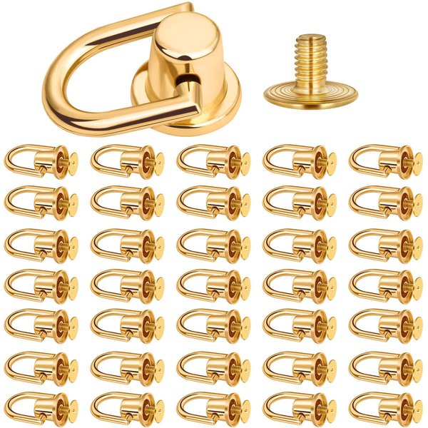 40 Pieces D Rings Rivets for Leather Purse, Gold Ball Studs Rivets with D Ring for Leather Crossbody Purse Craft, Bag Hardware