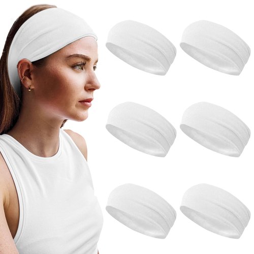 Styla Hair Solid Headband for All Hair Types – 6 Pack Wide Headbands for Women in Soft Stretch Fabric for All Day Wear – Trendy & Stylish Headbands for Women's Hair (White)