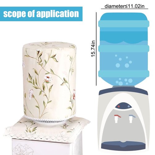 2-in-1 Water Dispenser & Bucket Cover Set - Floral Dust Cover for 5 Gallon Barrel, Reusable for Hot & Cold Dispensers and Bottles, Includes 2 Square Vinyl Placemats