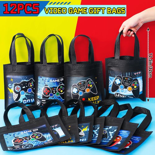 60Pcs Video Game Party Favors Gamer Birthday Party Supplies for Kids Non Woven Bags Silicone Bracelet Stamper Keychain Glow Sticker Game on Gift Goodie Treat Bag Fillers Boy Gaming Party Favors