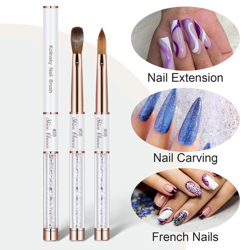 Shine Chance Acrylic Nail Brush Size 8, 100% Real Kolinsky Art Nail Brush for Acrylic Powder Application, Handmade Women Manicure Nail Extension Tool for Professional DIY Home Salon and Beginners