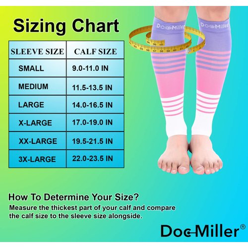 Doc Miller Calf Compression Sleeve Men and Women 20-30 mmHg, Shin Splint Compression Sleeve for Varicose Veins and Maternity 1 Pair ( Pink Violet White, Small)