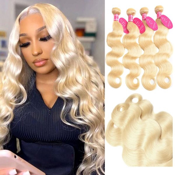613 Body Wave Brazilian Hair 12A Brazilian 613 Body Wave 4 Bundles (18 20 22 24）Unprocessed Human Raw Hair Mink Hair Bundles Wet and Wavy Human Hair 613 Blonde