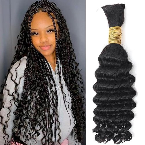 Lizourey Deep Wave Bulk Human Hair for Braiding Brazilian Virgin Human Hair Bulk No Weft for Braids Deep Wave Bulk Human Hair Extensions for Micro Braiding Curly Bulk 16inch 100g One Bundle/Pack