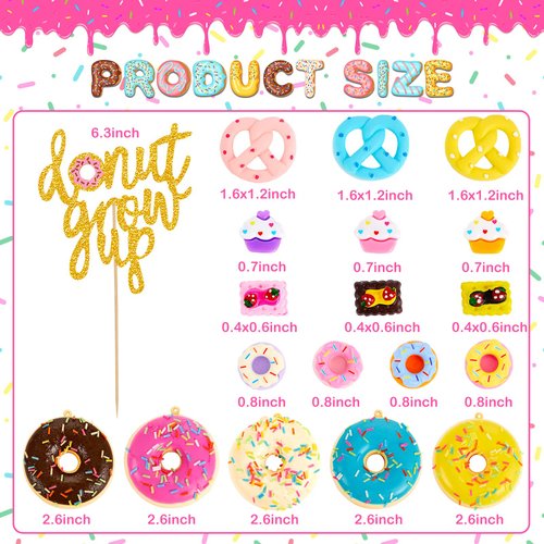 33 Pcs Donut Grow up Cake Topper Baby Sprinkle Decorations Dount Themed Cake Topper Realistic Artificial Donuts Mini Donut Cupcake Topper for Kids Birthday Donut Themed Party Supplies