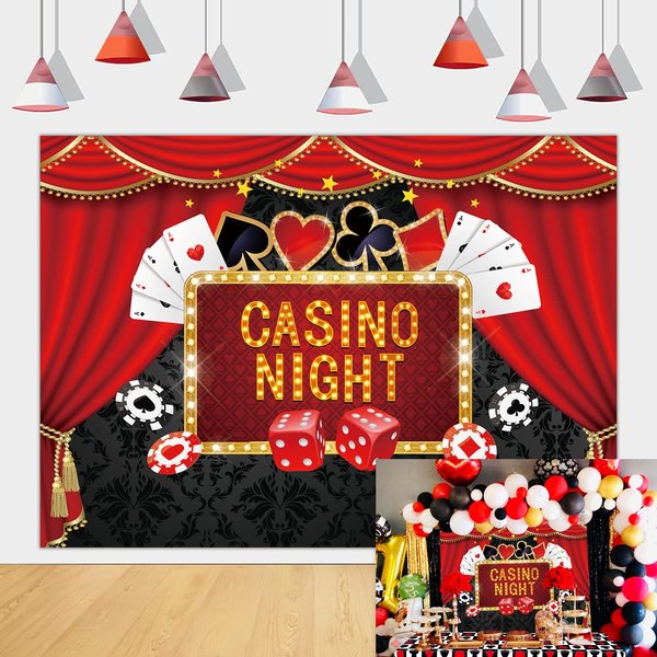 Casino Backdrop Poker Las Vegas Game Night Photography Background for Casino Birthday Party Cake Table Decorations Supplies(8X6FT)