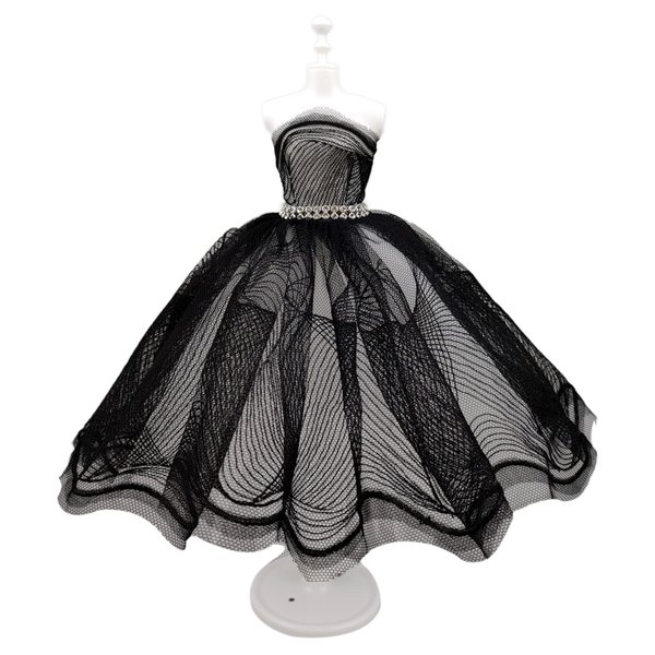 Fashion Tutu Ballet Dress for 11.5" Doll Clothes Outfits 1/6 Dolls Accessories Rhinestone 3-Layer Skirt Ball Party Gown (Black Waves)