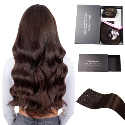 Clip In Hair Extensions Real Human Hair 120G 100% Virgin Human Hair 12A Remy Hair Extensions Soft Silky Dark Brown Hair Extensions for Women 14 Inch 8Pcs 22Clips