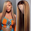 DDSNNT Highlight Ombre Lace Front Wig Human Hair 13x4 HD Straight Lace Front Wigs 180% Density 4/27 Straight Lace Frontal Wigs Human Hair Pre Plucked with Baby Hair