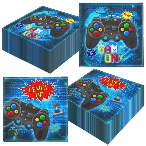 Video Game Party Decorations Napkins,40pcs Video Game Napkins Blue Gaming Birthday Napkins Disposable Game On Themed Paper Napkins for Gamer Level Up Kids Birthday Boys Party Decorations