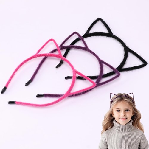 IJF 3PCS Furry Cat Ears Headband Black Cat Ears Hair Hoops Cat Women Ears Hairband for Cosplay Costume Accessories-005