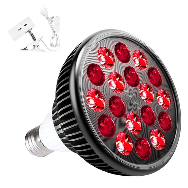 Wolezek Red Light Therapy Lamp with Lamp Holder, 660nm Red and 850nm Near Infrared Combo Wavelength LED Red Light Bulb, Red Light Therapy Device for Face and Body, Aluminium Shell, E27/E26 Standard