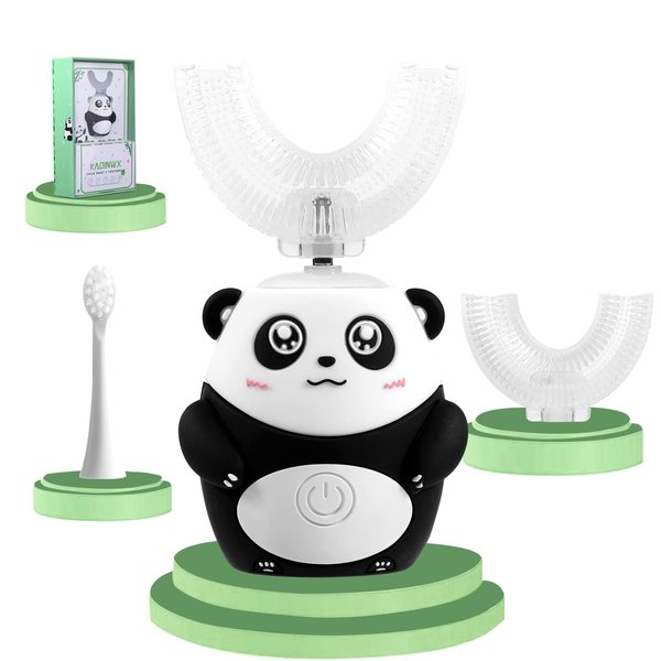 KAQINWX Kids Electric Toothbrushes, U Shaped Toddler Toothbrush, Panda Ultrasonic Kids Toothbrush with Smart Timer, 3 Brush Heads Replacement, 3 Clean Modes