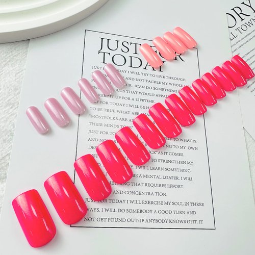 Chrome Pink Press on Nails Medium Square Fake Nails Full Cover Acrylic Nails Glossy Glue on Nails Aurora Artificial Nails Pearl Flash Stick on False Nails with Design for Women Nail Manicure Kit 24pcs