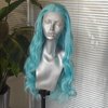 RONGDUOYI RDY Light Blue Long Wave Lace Front Wig Middle Part Silk Body Wavy Sky Blue Hair Synthetic Wigs for Women Girls Use Heat Glueless Cosplay Makeup Use Hair