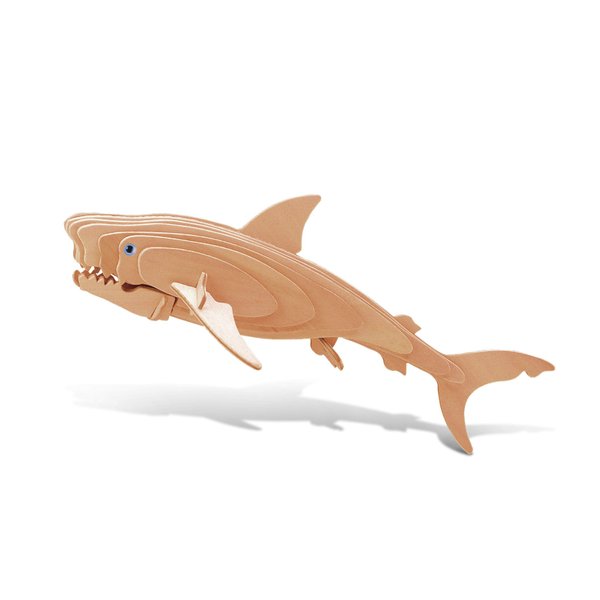 Puzzled 3D Puzzle Great White Shark Wood Craft Construction Model Kit, Educational DIY Wooden Sea Life Toy Assemble Model Unfinished Crafting Hobby Puzzle, Build and Paint for Decoration 23pcs Pack