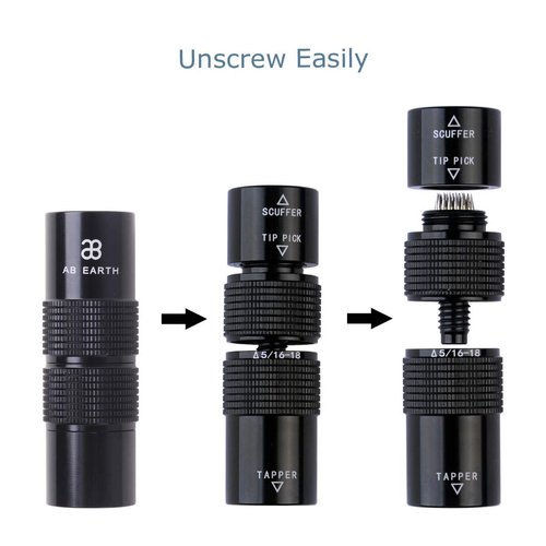 AB Earth Aluminum 4-in-1 Billiard Pool Cue Tip Accessory Tool Repair Kit (Scuffer, Aerator, Tapper, Joint Protector) (5/16 X 18)