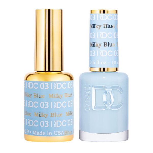 DND DC Gel Polish Set, Blue Collection, UV Gel Polish and Air Dry Nail Lacquer, Matching Chip-Free Polish Duo, 031 Milky Blue, 0.5 Fl Oz