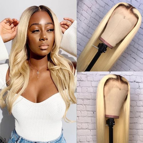 OiMiGO 30 Inch HD Transparent Lace Front Wig Straight Lace Frontal Wigs Pre Plucked with Baby Hair 180% Density 13X4 Brazilian Virgin Human Hair Wigs for Women #1B613 Colored(30Inch)