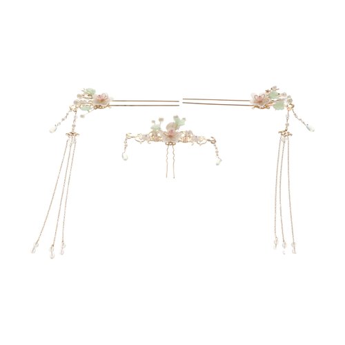 Antique Pink Headwear Hair Crown, Long Tassel Hair Stick Set, Chinese Style Headdress Accessories for Women Girls