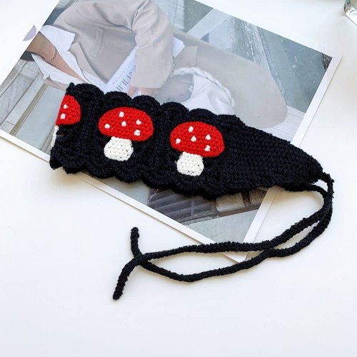 JJLFresheners Black Hairband,Women Crochet Mushroom Pattern Hairband Crochet Bandana Head Kerchief Hair Scarf,Floral Hair Bandanas for Women