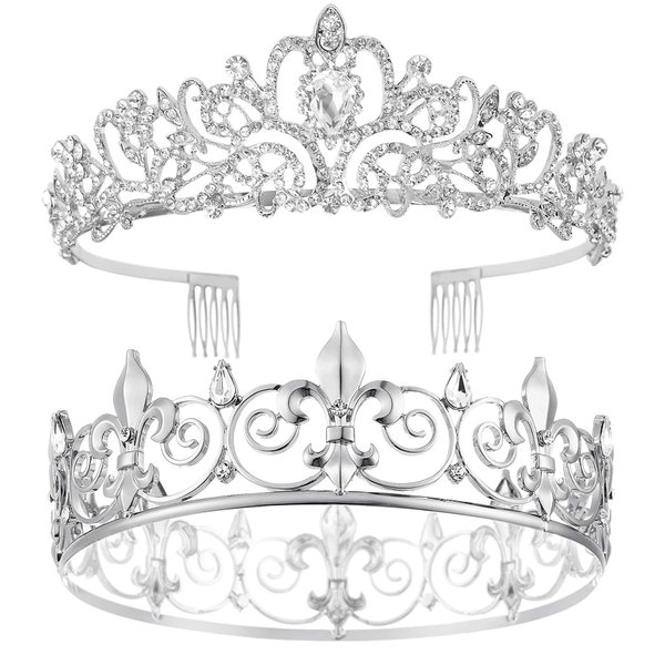 COCIDE KING AND QUEEN CROWN SET 2 Pcs Crowns for Men Queen Tiaras for Women Crystal Tiaras and Crowns for Women Rhinestones Princess Tiaras for Girl Bride Birthday Party Halloween Cosplay Gifts