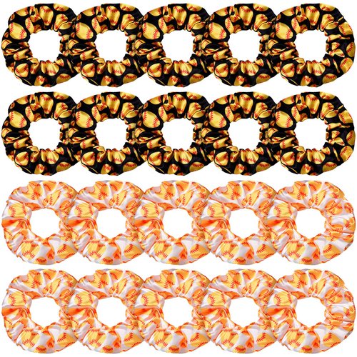 20 Pieces Sport Hair Scrunchies Sports Scrunchy Hair Ties Elastic Silk Satin Scrunchies Hairband Scrunchy Ponytail Holder for Women Girls Player Team Hair Accessories, Black, White (Softball)