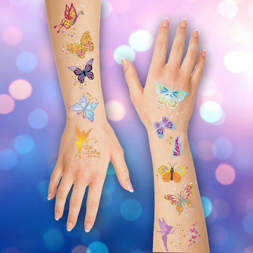 Waterproof Temporary Tattoos - 92pcs Butterfly Groovy Fake Tattoo for Kids, Stickers Party Favor Supplies Make Up Decoration, Festival Arts and Crafts Accessories Kits for Women Girls