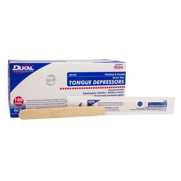 Dukal Tongue Depressors 6 inch. Pack of 100 Disposable Depressors for Seniors. Sterile wooden tongue depressors. Clean & Smooth. Latex-free, single use, wood.