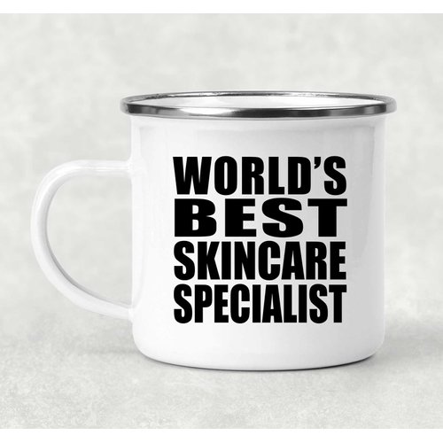 Designsify Gifts, World's Best Skincare Specialist, 12oz Camping Mug Stainless Steel Enamel Tea-Cup with Handle, for Birthday Anniversary Mom Dad Parents Fathers Mothers Day Party, to Men Women Him