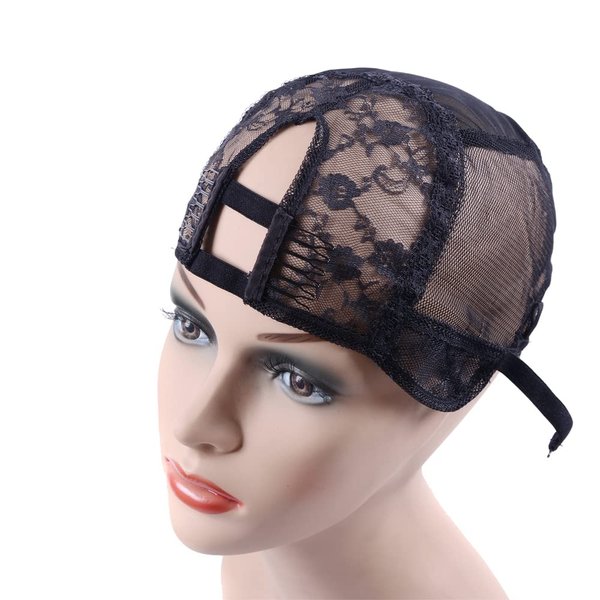 YANTAISIYU 1Pc U Part Weaving Wig Cap with Elastic Band and 2 Hair Clips Front for Wig Making Hair Extensions Weft DIY (Black S)