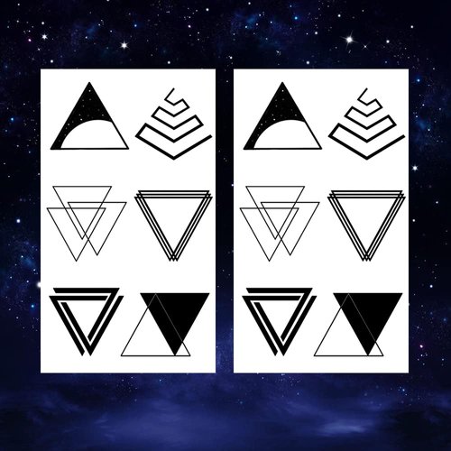 Oottati 2 Sheets Waterproof Small Cute Fake Hand Neck Temporary Tattoos Stickers Minimalist Geometric Shapes Black Triangle