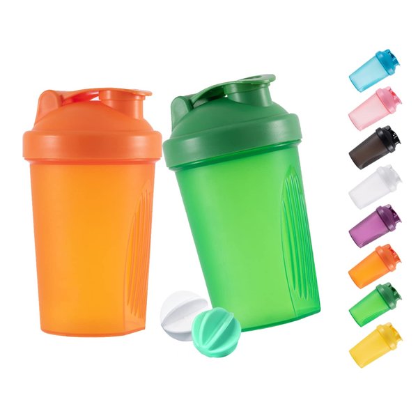 ANNAKIKI Shaker Bottle Protein Shakes and 16-Ounce/400ML Shaker Bottle with Wire Whisk Balls,Free of BPA plastic (Orange+Green(2PCS))