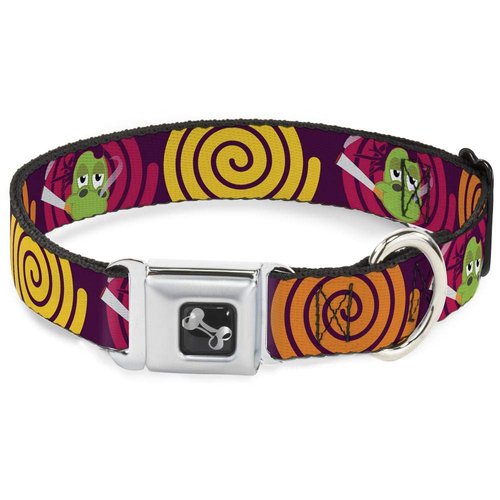 Dog Collar Seatbelt Buckle Green Dragons Smoking Purple 9 to 15 Inches 1.0 Inch Wide