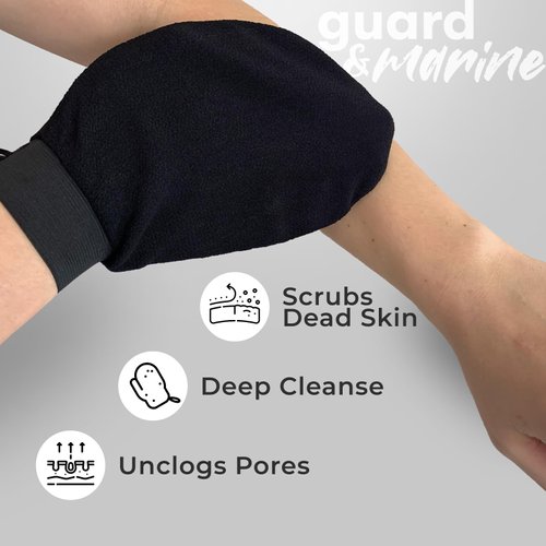 GUARD&MARINE Exfoliating Korean Bath Gloves (Tirkish Kessa Mitts) for Body Scrub, Dead Skin Removal and Deep Cleansing - Set of 2 pcs