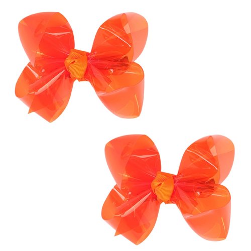 Adorable Waterproof Bow Hair Clips (Pack of 2): Colorful PVC Bow Clips for Summer Swimming Fun - Perfect Hair Accessories for Girls, Toddlers, and Teens (4 Inch-Orange)