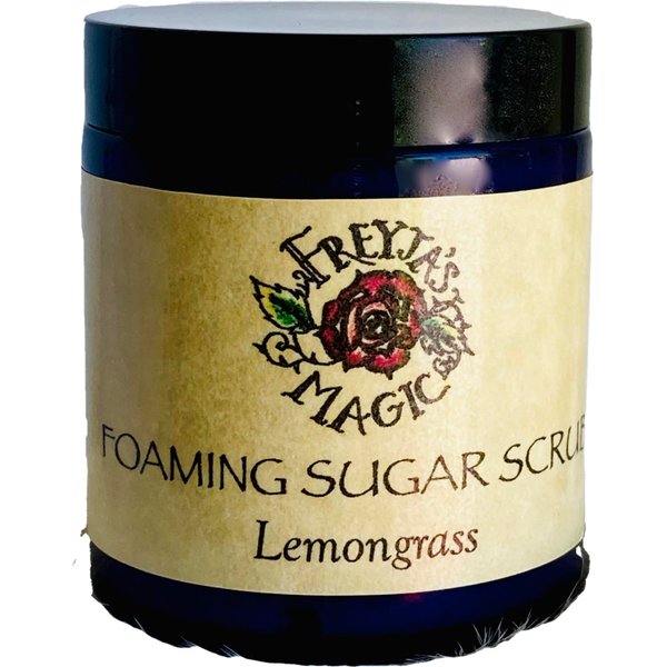 Lemongrass Foaming Sugar Scrub, Exfoliating Foaming Cleanser for Face & Body, All Natural and Handmade 4 oz.