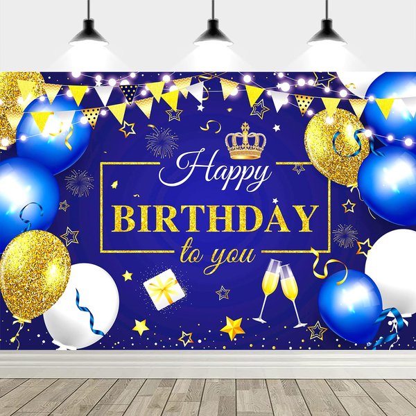 YinQin 180x120 cm Glitter Navy Blue Gold Happy Birthday Party Backdrops Cloth 71x47 inch Birthday Photography Backgrounds Royal Navy Blue Gold Happy Birthday Sign Decorations Wall Banners for Men Boy