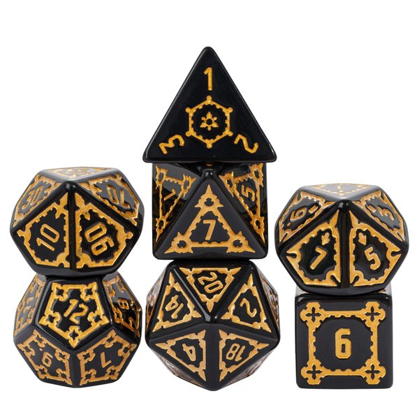 cusdie 7 Pcs 25mm Giant DND Dice with Dragon Eye Dice Bag, Polyhedral Dice Set, D&D Dice for Dungeons and Dragons Pathfinder RPG MTG(Black)
