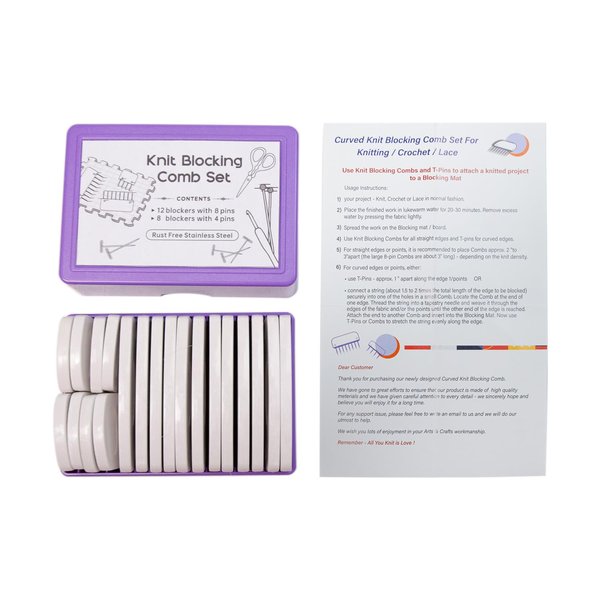 Knit Blockers & Pins Kit 20Pcs Knit Blocking Combs for Blocking Knitting, Crochet, Lace or Needlework Projects Tool Device