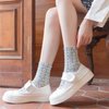 MarJunSep Women's Cute Vintage Floral Patterned Cotton Crew Socks Teen Girls Korean Kawaii Fancy Dress Socks Blue Flower Palace Socks