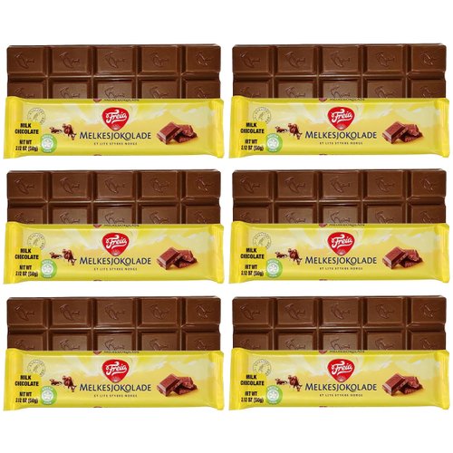 Freia Norwegian Milk Chocolate Bars, 60g, 6-Pack, Individually Wrapped, Rich, Decadent, Melt-in-Your-Mouth
