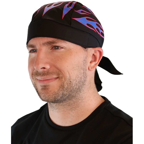 Sparkling EARTH Skull Cap Biker Caps Headwraps Doo Rags - Blue Flames