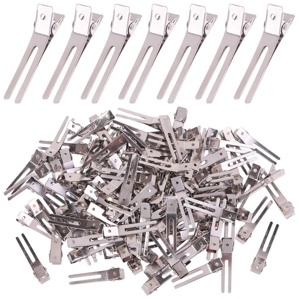 120pcs Double Prong Curl Clips, Hair Clips for Styling Metal Hair Clips Hairpins for Hair Bow Great Pin Curl Clip, Styling Clips for Hair Salon, Barber (Silver)